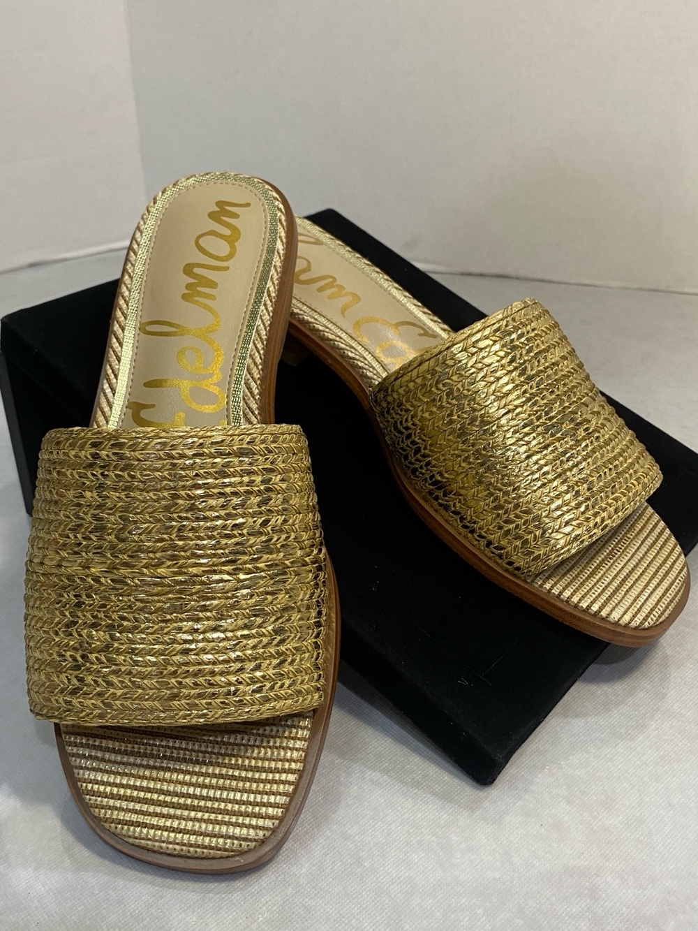 Sam Edelman Sabrina Gold Woven Raffia Slide Sandals Women’s 8M Brazil